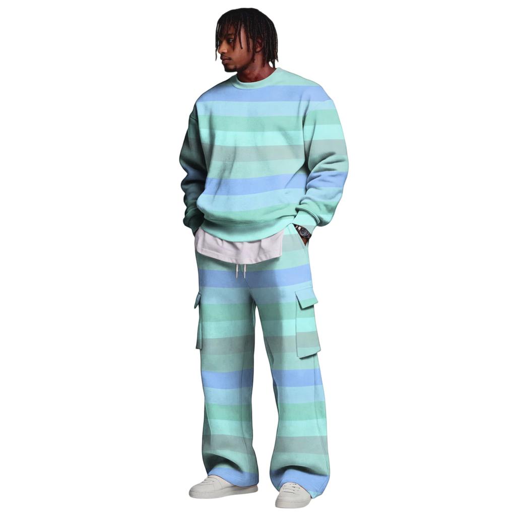 Set da Uomo con Felpa a Strati e Pantaloni Cargo con Vita Elasticizzata