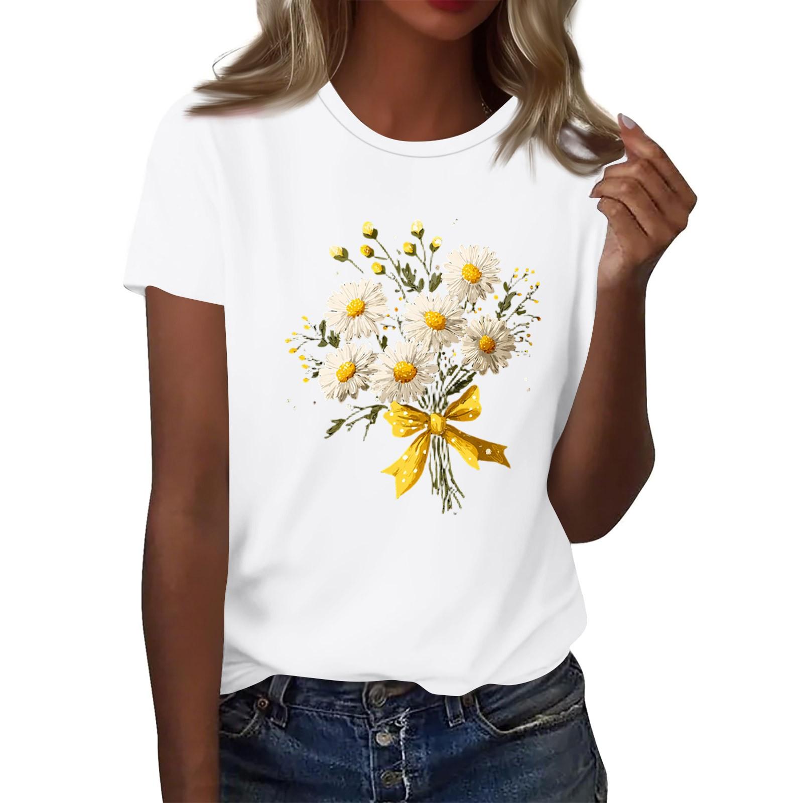 

Жіноча модна повсякденна футболка з принтом і круглим вирізом з короткими рукавами Топ Футболка Топ M білий