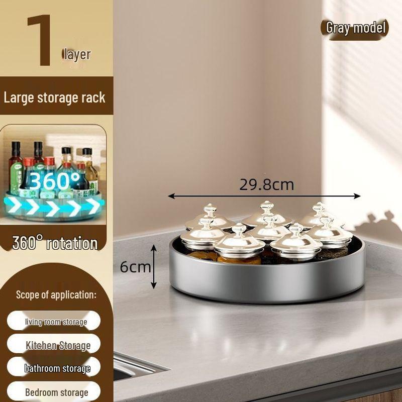 Rotating Kitchen Spice Rack: Stainless Steel Tray for Oil, Salt, Soy Sauce, Vinegar, and Seasonings