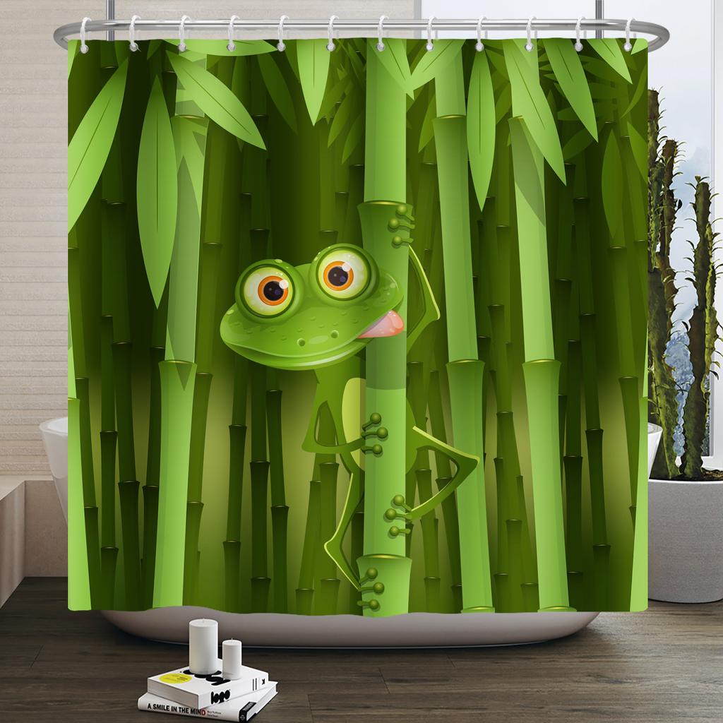 Lustiger Frosch Duschvorhang für Badezimmer Pilz Schmetterling Floral Grüne Pflanze Cartoon Tier Wasserdicht Polyester Duschvorhang