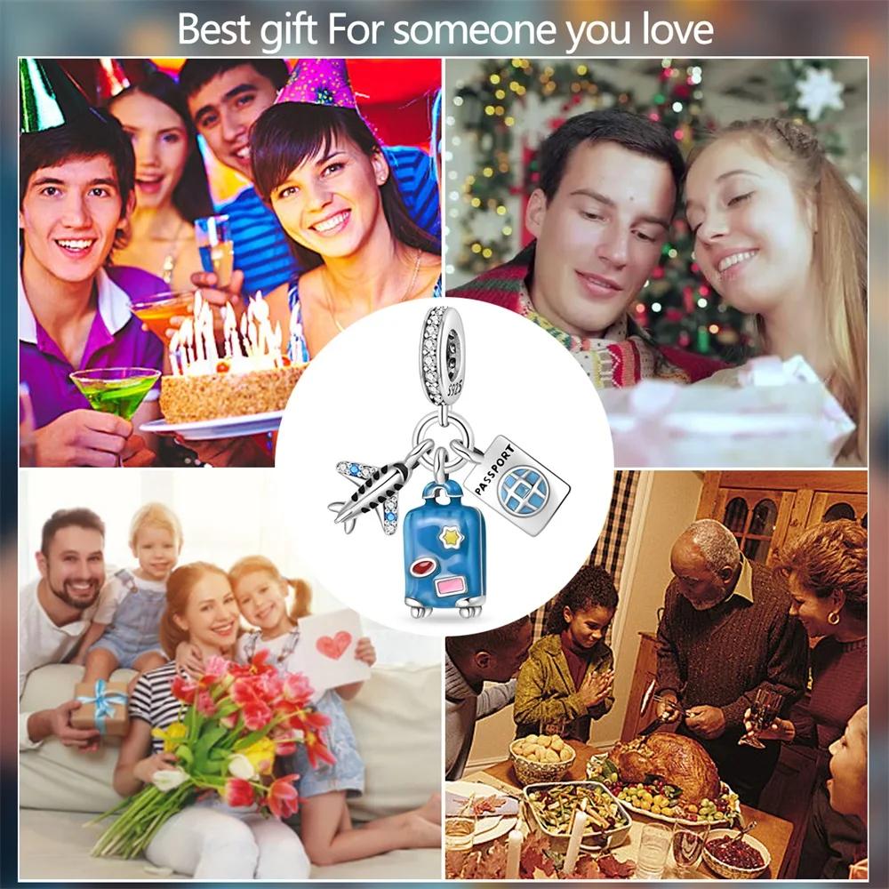 Silver 925 Blue Ocean Ship Lighthouse Starfish Charms Beads Pendants Fit Bracelets for Women DIY Fine Jewelry Gifts