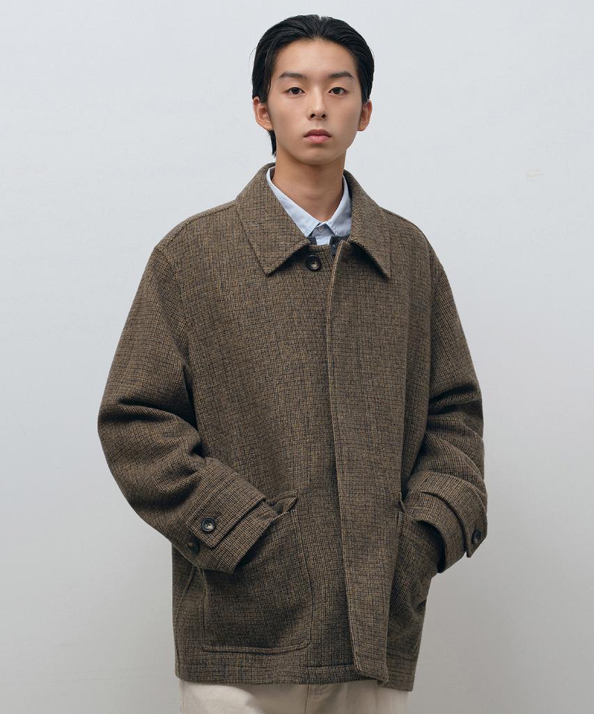 Musinsa Standard Wool Blend Tweed Oversized Half Balmacaan Coat [Brown]
