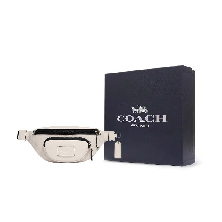 Coach Sprint 24 Solid Color Embossed Logo Zipper Crossbody Chest Waist Bag Medium Men bags Ivory-Gray CJ684-QBCHK