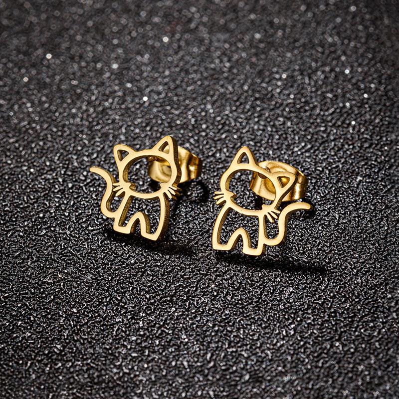 1Pair Cute Cartoon Cat Stainless Steel Stud Earrings For Men Women Punk Trend Fashion Small Ear Studs Jewelry Accessories Gifts