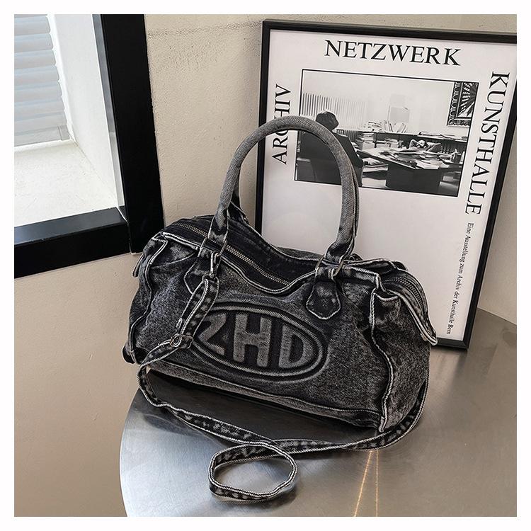 

Джинсовая сумка женская большой вместимости новая летняя повседневная сумка-мессенджер универсальная портативная студенческая сумка-тоут чёрный