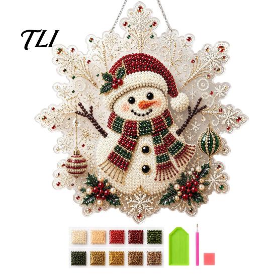 Dekorative hängende Fensterkunst Weihnachten Perlmutt-Malerei Suncatcher-Kit, Acryl-Schneeflockenform-Platte Anfängerfreundliche Aktivitäten mit Spitzenrand,