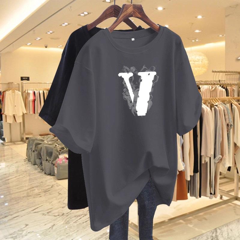 Oversized Dropped Shoulder White Letter Short Sleeve T-shirt for Women - Trendy Summer Fashion