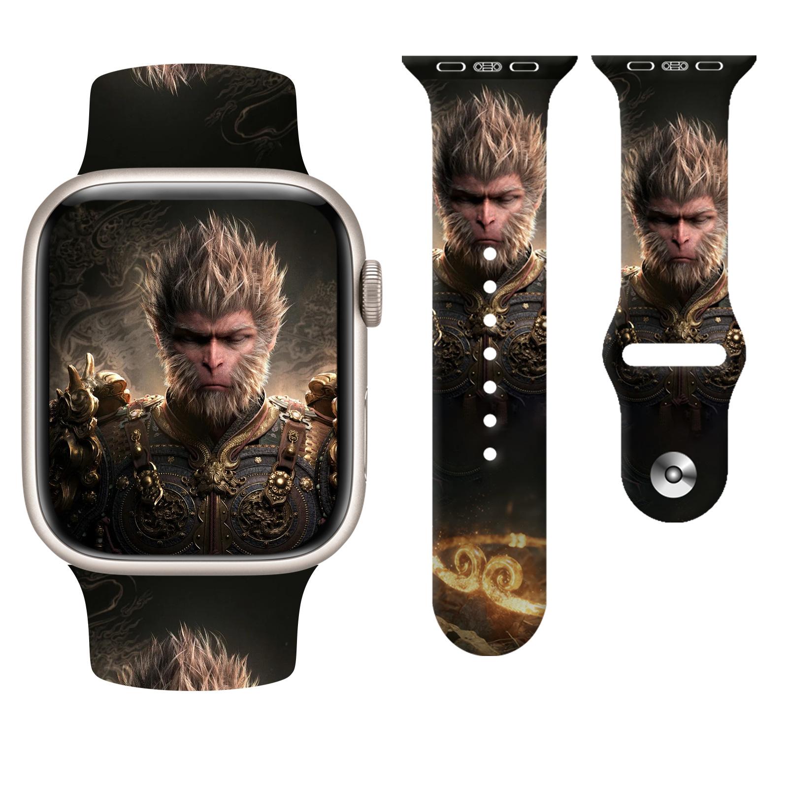 

Черный силиконовый ремешок с принтом мифа Укуна для Apple Watch Ultra S8 Watch Apple, сменный ремешок 42/44/45/49MM