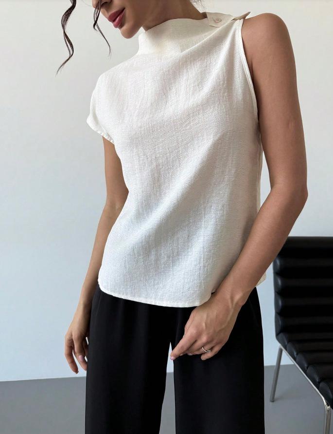 

2025 Прохладный струящийся многослойный топ-майка без рукавов с драпировкой на шее XL белый