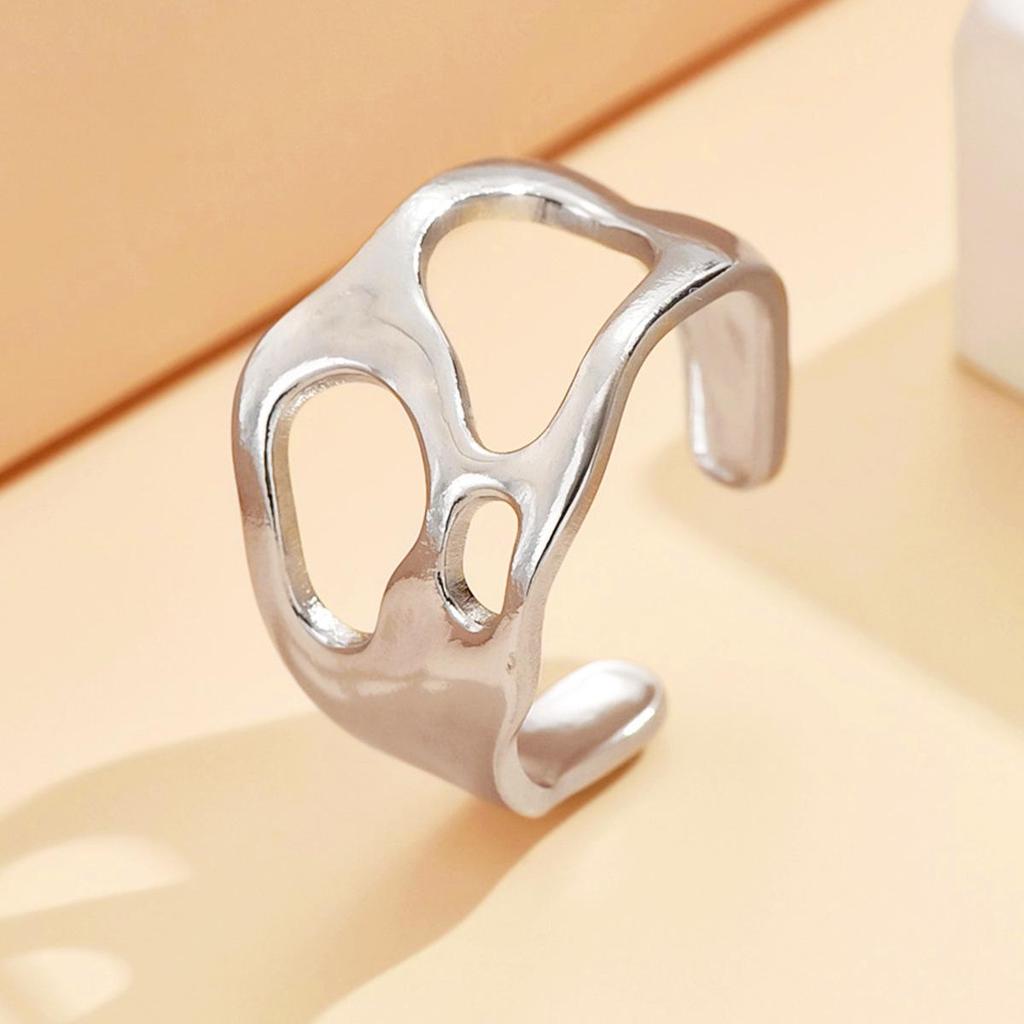 18K Gold Plated Stainless Steel Retro Baroque Open Adjustable Ring for Women