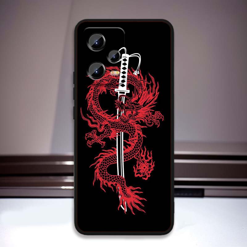 Fashion Dragon Illustration Phone Case For Xiaomi Redmi Note 15 14 13 12 12S 11E 11 11S Pro Plus 4G 5G Black Soft TPU