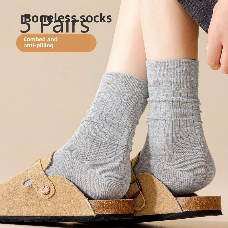 5 Pairs of Female Spring and Autumn Pure Cotton Sweat Absorbing Deodorizing Boneless Tube Pile Socks