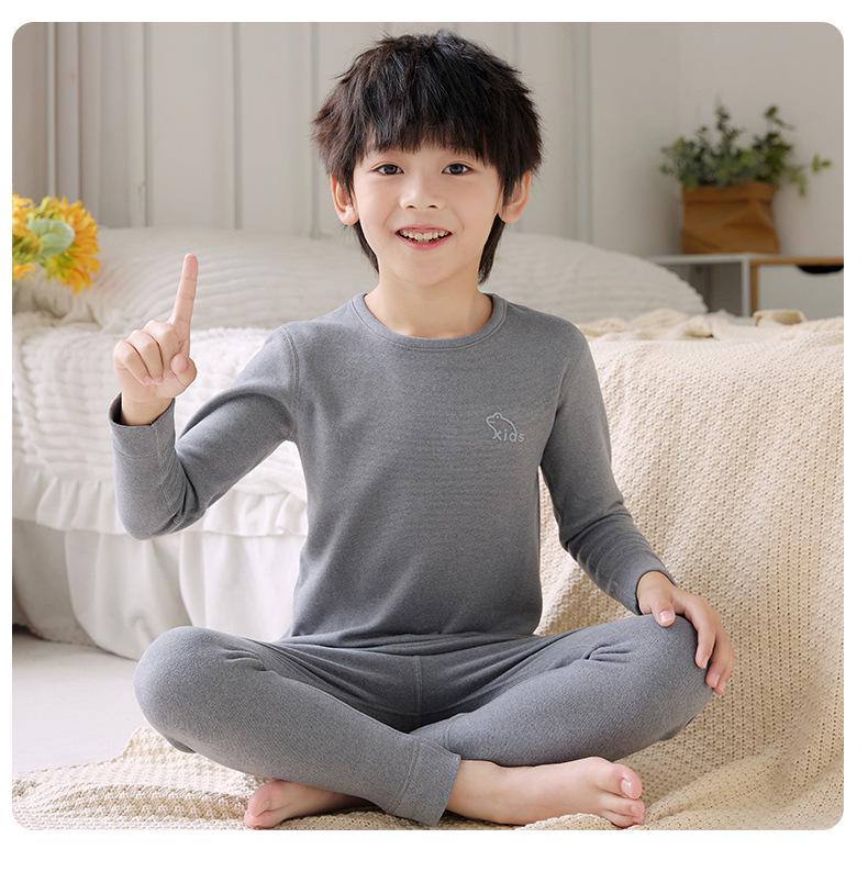 2025 Autumn/Winter Children's Double-Sided Brushed Wool Silk Warm Underwear Set for Boys and Girls