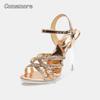 Kristallabsatz Größe 35-43 Sandalen Damen Funkelnder Glitzer Sexy Strass Abendparty Schuhe Klobige Dünne Absätze Abschlussball Sommer Sandalen
