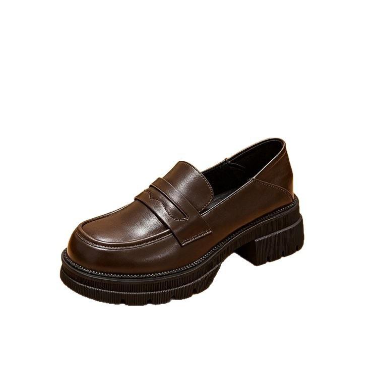 Retro weiches Leder erhöhend kleine Lederschuhe Damen 2025 neu Herbst dicker Absatz Plateau Slipper Britischer Stil Einzelne Schuhe Damen