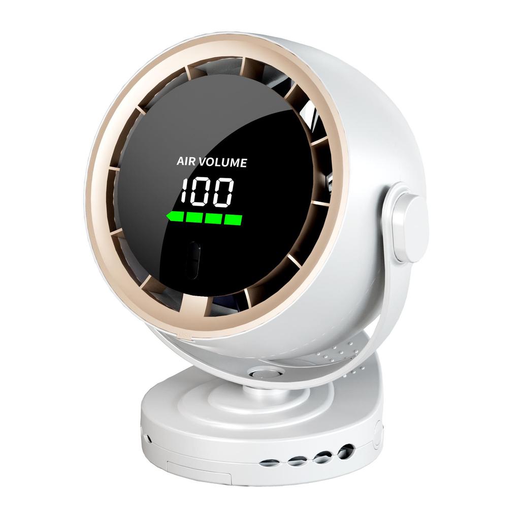 Compact USB Charging Desktop Fan with Digital Display and Wall-Mount Option