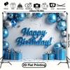 2D Blue Silver Balloon Birthday Backdrop, Boys Party Decor Banner