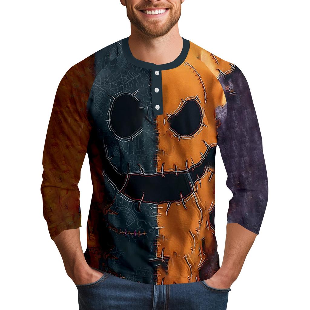 Men's Halloween Printed  Collar Three-Quarter Sleeve