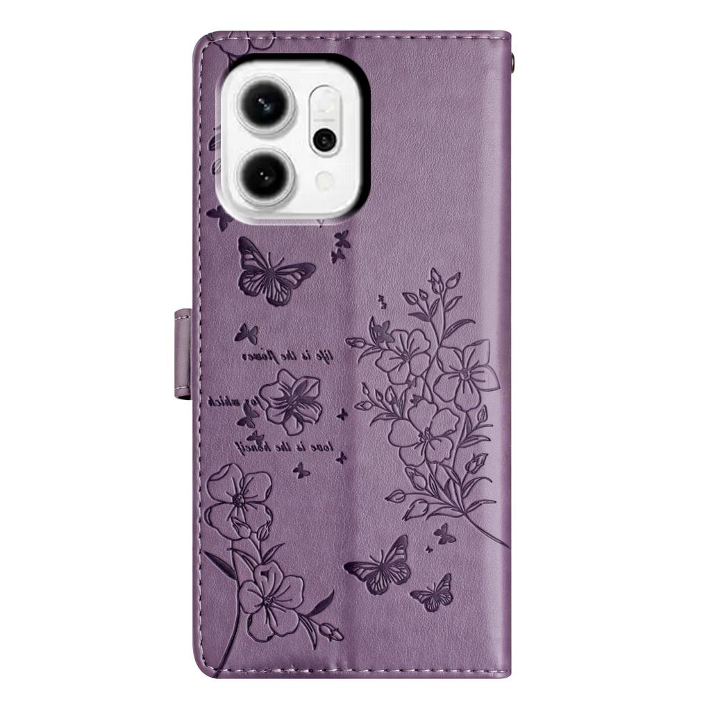 Für Oppo Reno14 5G (Global) Brieftasche Handyhülle Schmetterling Floral Prägung Leder Klapphülle mit Riemen