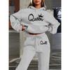 Womens Casual Hooded Sweatshirt Loose Pants Set With Letter Print Winter Wear