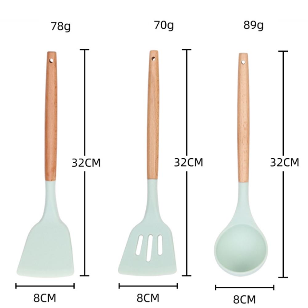Silicone Kitchenware Cooking Utensils Set Non-stick Cookware Spatula Shovel Egg Beaters Wooden Handle Kitchen Cooking Tool