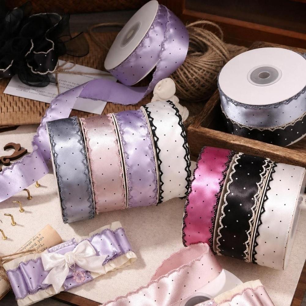 DIY Bow Satin Fabric Ribbons Gift Box Bouquet Tape Ribbons Hair Accessories Dot Lace Ribbon Gift