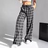 Women's Plaid Trousers, Casual Straight-Leg Pants, Wide-Leg Pants, Student-Friendly, Comfortable