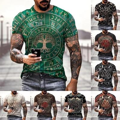 T-shirt Stampa 3D Tatuaggio Vichingo Moda Uomo Street Hip Hop Motivo Vichingo Maniche Corte Top Divertente Donna Bambini T-shirt Estate