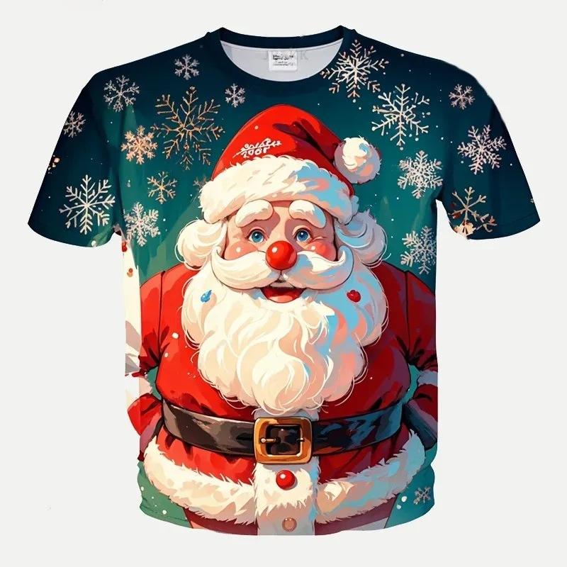 Interesting Christmas Graphic Men's T-shirt 3D Santa Claus Pattern Short Sleeved T-shirt Fashionable Casual Creative T-shirt