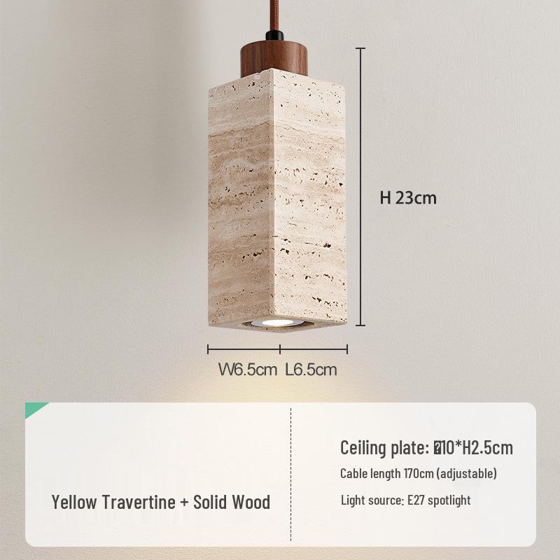Yellow Travertine Pendant Light - Retro Cream Wabi-sabi Style for B&B, Restaurant, Bedroom, or Bedside.