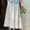 Damen Weißer High-Waist Slim-Fit Midi/Maxi Rock im Französischen Stil - Herbst Elastischer Bund Schirm-Silhouette für Eleganten Look