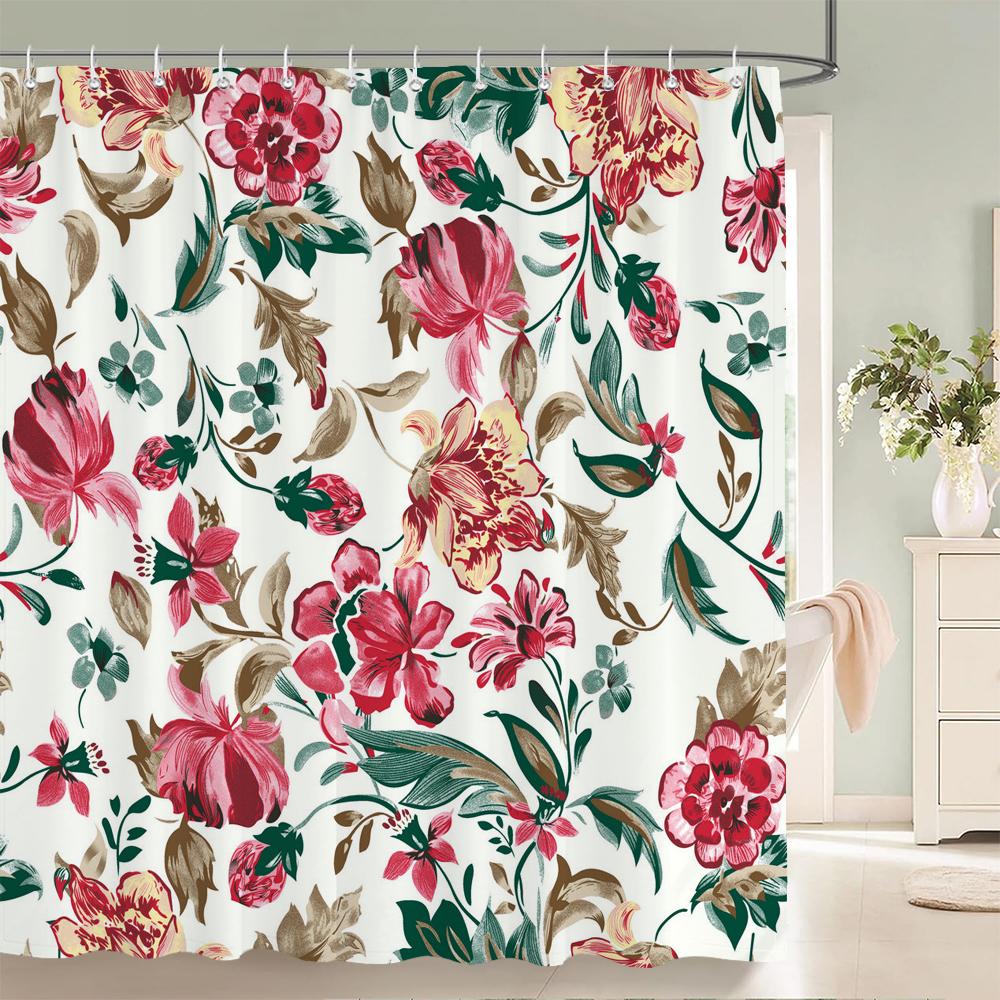High Quality Colorful Flowers Plant Leaves Shower Curtains Waterproof Bathroom Curtain Bath Curtain With Hooks Shower Curtain
