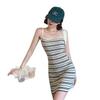 Women's 2026 French Striped Knit Bodycon Dress - Slimming, Waist-Cinching Midi Style for Summer
