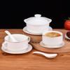 ZLIII 4.5-inch Gold Rim Ceramic Double Handle Soup & Dessert Bowl with Saucer