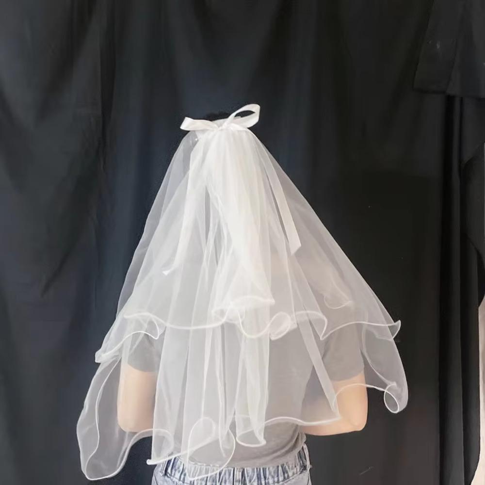 2PCS Exquisite Double Layered Headband Elegant Wedding Gauze Minimalist Bridal Veil  Bridal Shower