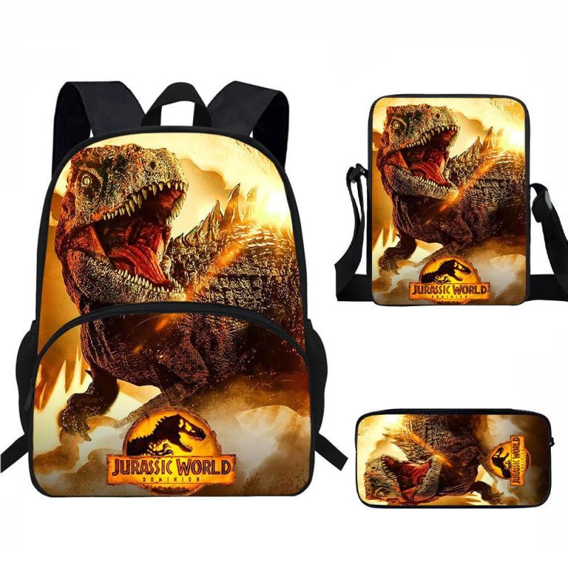 Kids Dinosaur Backpack Set Elementary School Oxford Fabric Ergonomic Back Support Breathable Lightweight 3-Piece Kit