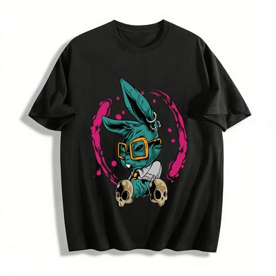 Trendy Cool Skull Rabbit Print Casual Unisex Crew Neck T-Shirt Pure Cotton T-shirt