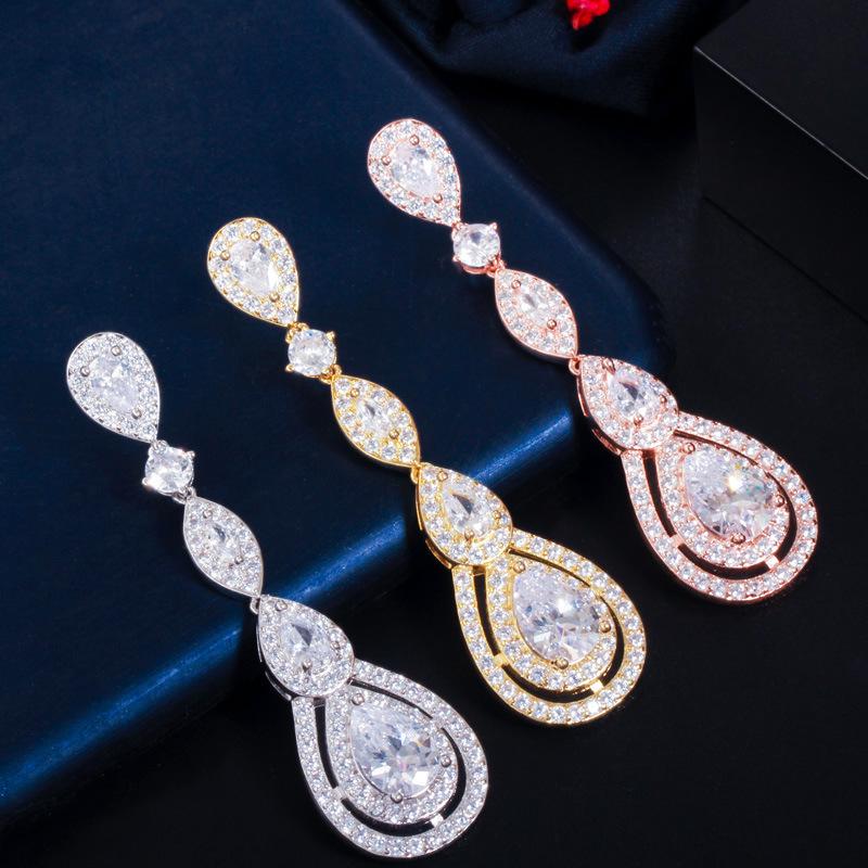 E0324 Style Long Pendant Pin Inlaid Zircon Water Drop Earrings