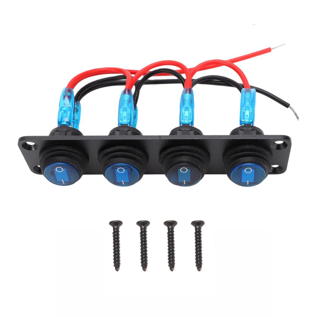 4 Gang Rocker Switch Panel LED Lighted Water Proof Rocker Switch Panel for Marine Cars Trucks RV