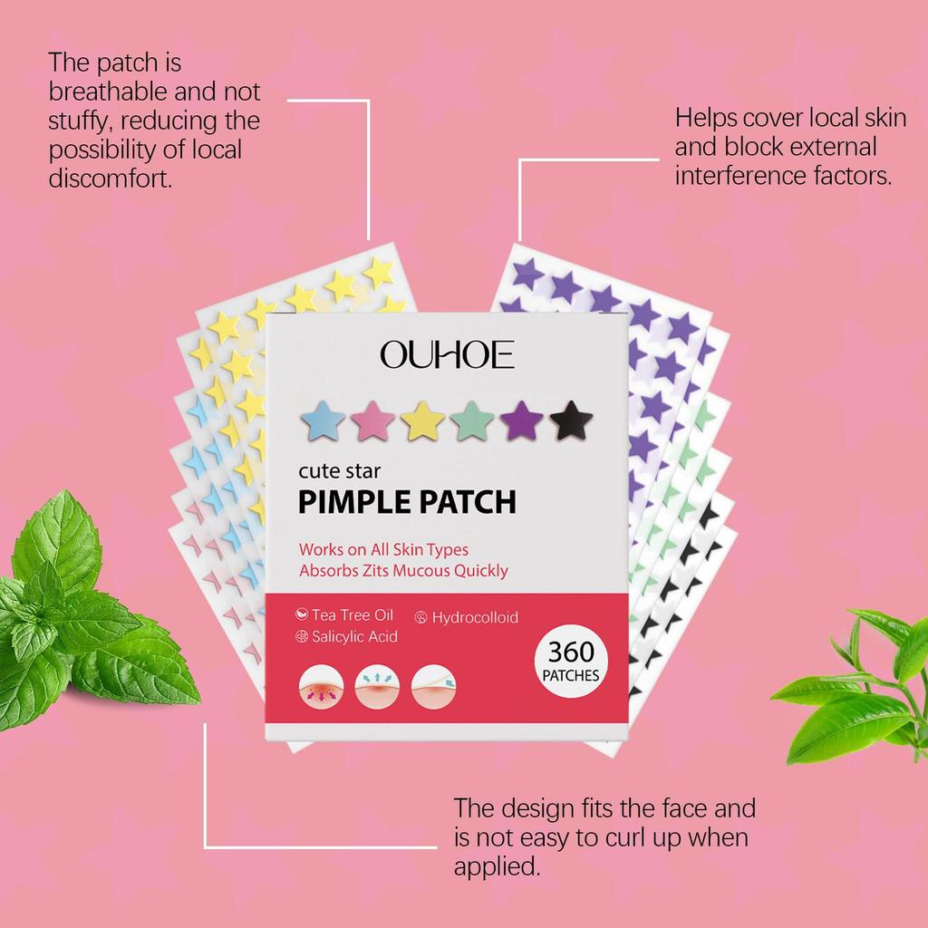 OUHOE Patchs anti-acné en forme d'étoile Hydrocolloïde Couvrance Douce Cache-cernes Autocollants Visage Quotidien pour Hommes Femmes
