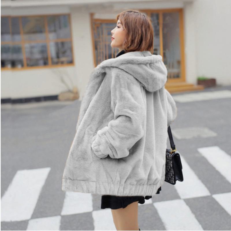 Autumn and winter imitation fur jacket women's hooded casual plush loose fashion baseball jersey imitation mink