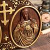 Sacred Heart of Jesus and Heart of Mary Jesus Christ Wall Decor Religious Saint Statue Wood Carve Crafts Catholic Christmas Gift