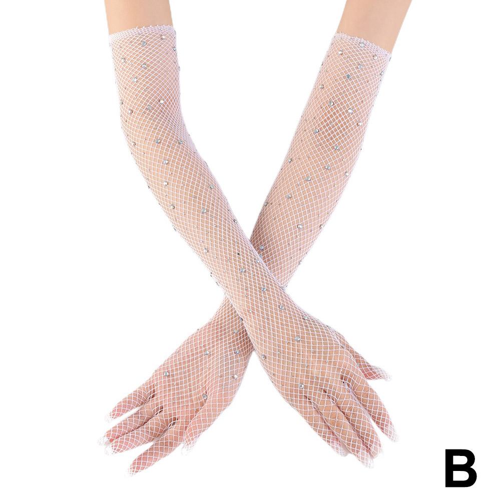 

Горячая Распродажа, блестящие стразы, сетчатые перчатки, цветные, блестящие, карнавальные, длинные, сетка, вечеринка, бриллиантовая рыбалка P4Z7 White-One size