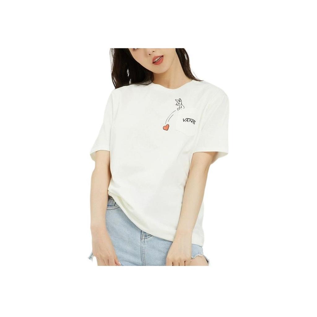 Vans Solid Color Fun Print Logo Round Neck Short Sleeve T-Shirt Women Tops White VN0A7YHCFS8