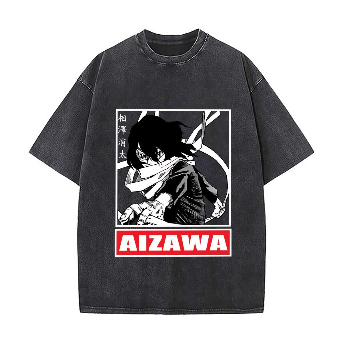 

Aizawa Anime Inspired My Hero Academia Character Design Vintage Tshirt Distressed Fit Short Sleeve Daily Tees S