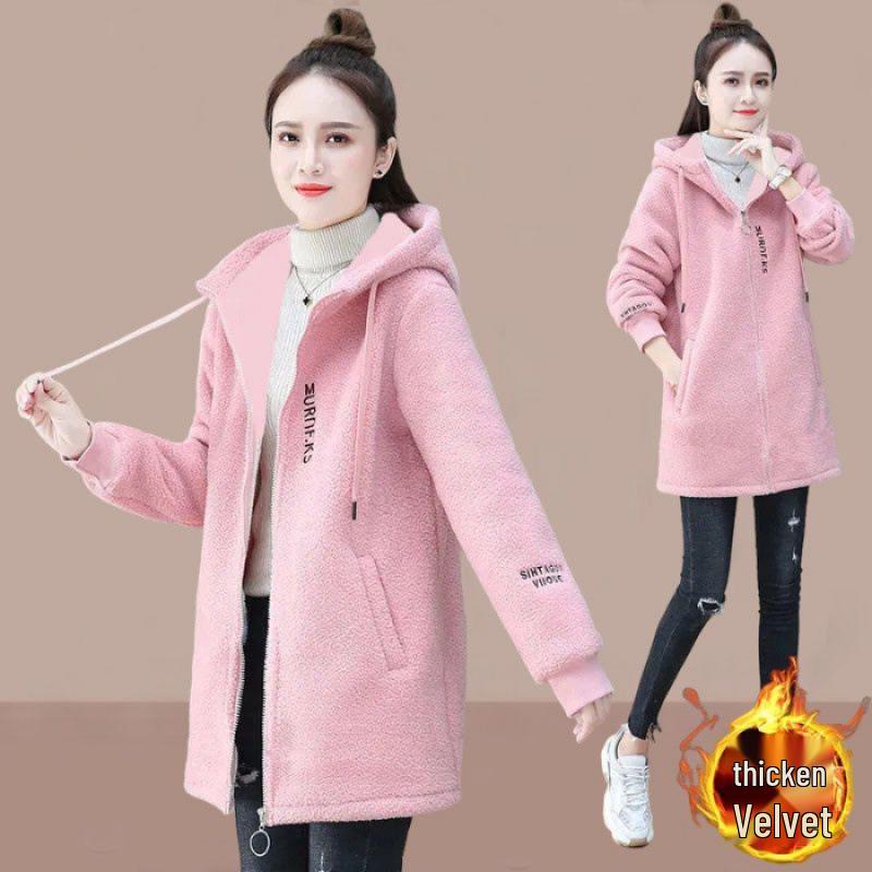 Lambswool Coat for Women: Plus Velvet, Thick, Mid-Length, 2025 Autumn/Winter Korean Style, Loose Cardigan Fashionable Top