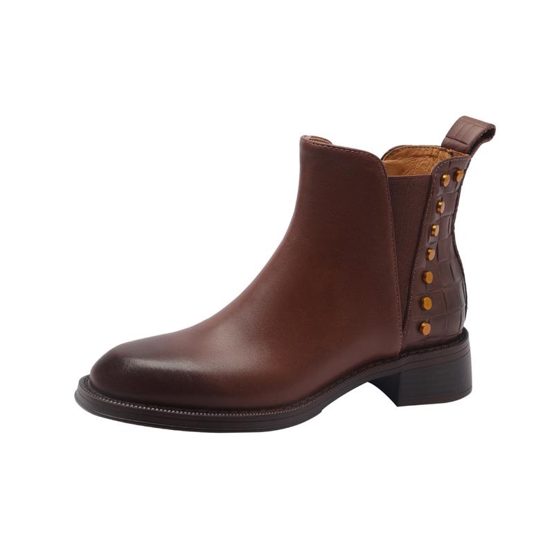 Fashion 2025 Autumn/Winter Women Boots Genuine Leather Women Shoes Round Toe Chunky Heel Shoes Ankle Boots Modern Chelsea Boots