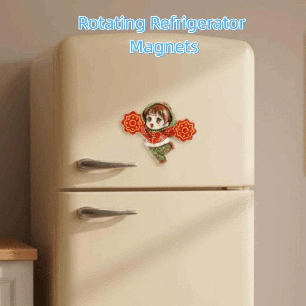 3D Rotating Refrigerator Magnets Cartoon Traditional New Year Magnetic Sticker Handmade God of Wealth Lucky Magnetic Sticker