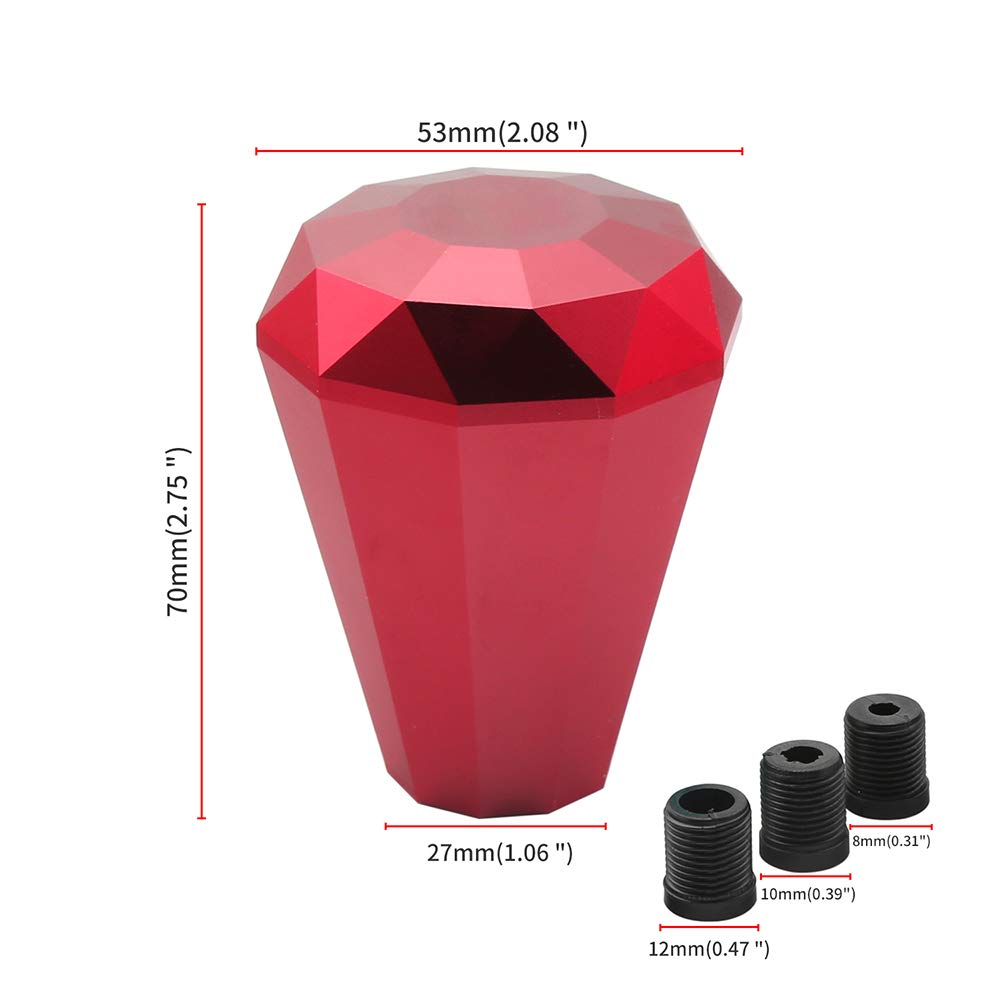 Kyostar Universal Diamond Shape Gear Shift Aluminum Shifter Knob 8M/10M/12MM Adapter (Red)