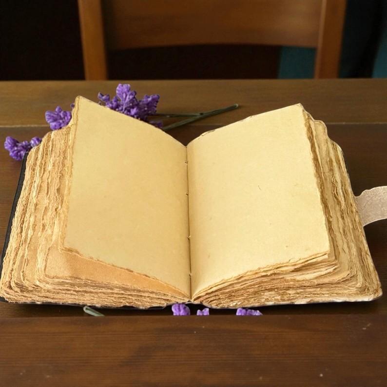 Handmade Leather Moonlight Forest Journal – Mystic Night Sky Design with Deckle Edge Vintage Paper, 5x7” Artisan Notebook 200 Pages